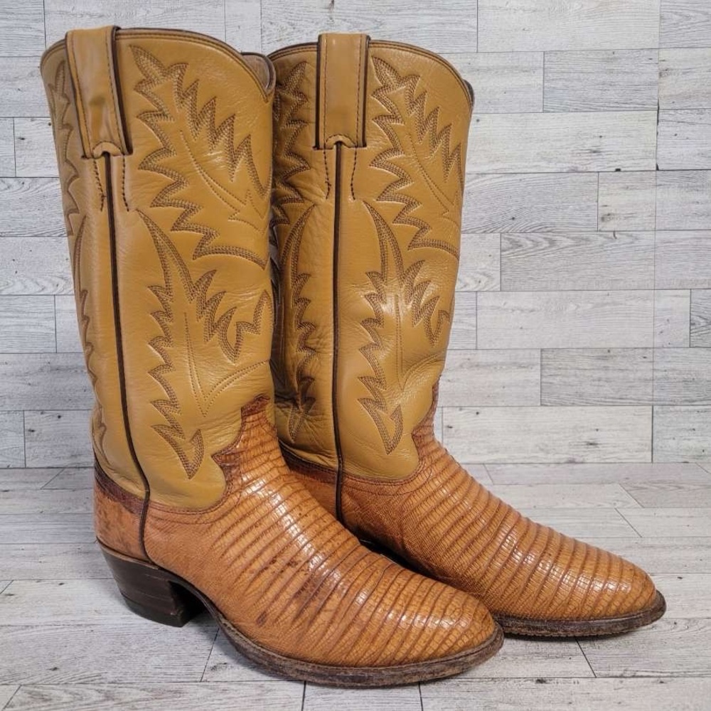 Women’s Vintage Justin Western Exotic Brown Lizard Leather Cowboy Boots Size 6 B
